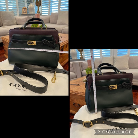 COACH $595 Tate Carryall 29 in Colorblock Amazon Green Leather Satchel Bag - Picture 16 of 17